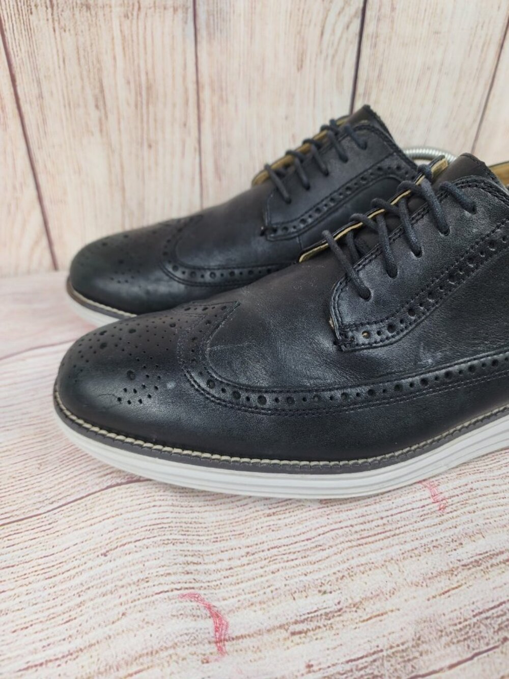 Cole Haan Original Grand Wingtip Oxford Men Size 11.5 Black Leather Brogue Shoes - Picture 3 of 8